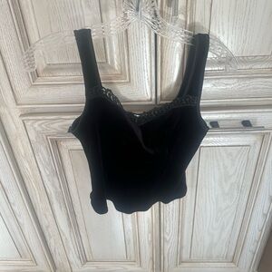 Arianne velvet lace-trimmed cropped tank top